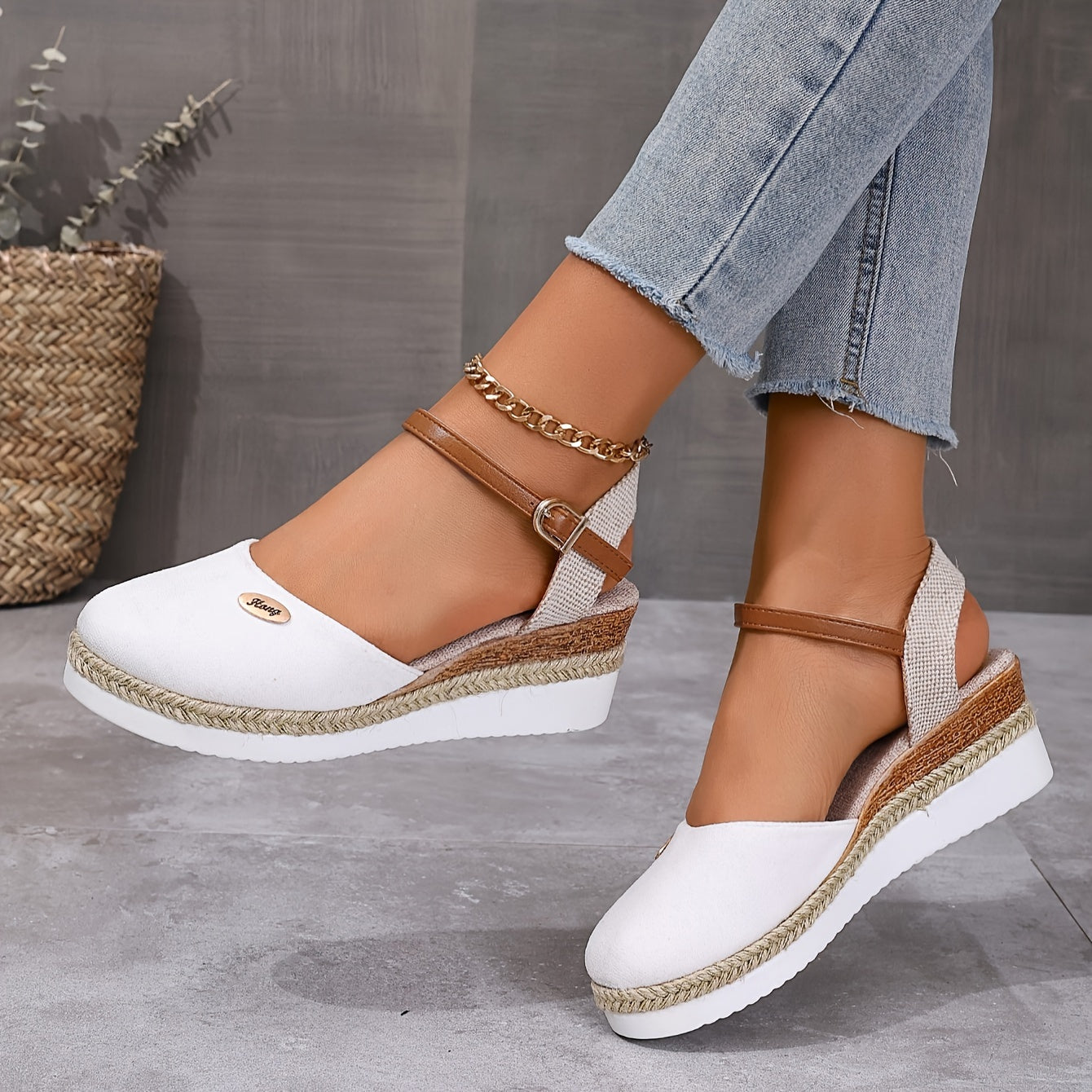 [Colorblock Platform Sandals Women's] Women's Colorblock Platform Sandals, Ankle Buckle Strap Comfy Slingback Shoes, Versatile Closed Toe Wedge Shoes