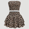 Women's sweet leopard print tube top and layered skirt woven two-piece fashion suit Elegant spring/summer print skirt 2pcs set