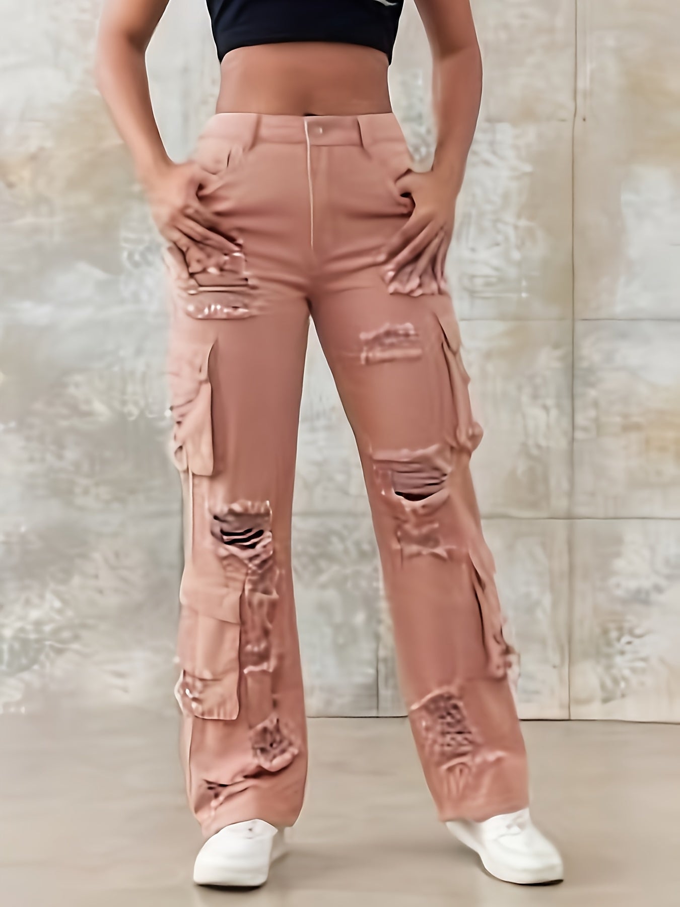 Women'S High Waist Wide Leg Loose Jeans - Pink Button Hole Jeans With Pockets, Casual Loose, Comfortable Four Seasons, Very Suitable For Leisure Outdoor, Fashion Wear, Everything