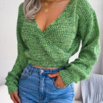 Vibrant Ombre Crisscross Knit Crop Top - Sexy Deep V-Neck, Medium Stretch, Mid Elasticity, Acrylic Fabric, Winter Season, Knit Fabric Weaving - Womens Fashionable Clothing for Fall and Winter