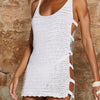 Women'S Sleeveless Knit V-Neck Mini Dress with Side Cut-Outs and Flared Hem - Solid Color, Ribbed Detail, Summer Beachwear Swimsuit Cover-Up, Women'S Fashion|Elegant Vneck Dress|Intricate Detailing