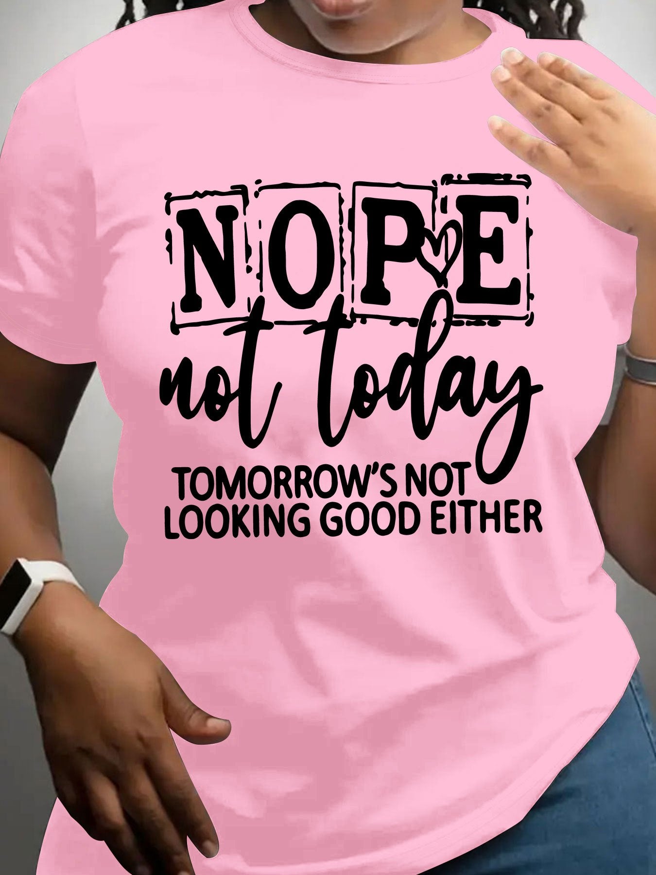Women'S Casual NOPE Letter Print T-Shirt, 100% Polyester Knit Fabric, Crew Neck, Short Sleeve, Regular Length, Alphabet Pattern, All-Season Top