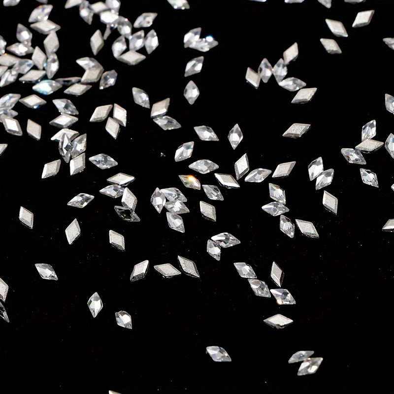 100pcs/bag 1.5*3mm Rhombus Cubic Zirconia Nail Charms, White Glitter Diamond Shaped Rhinestones, Low Allergenic Nail Art Jewelry, Bridal Manicure Accessories, Nail Decoration Supplies for Hand and Foot Care