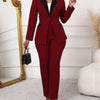 Long Sleeve Machine Washable Color Block Women's Blazer & Pants Set - Lapel Collar, Perfect for Work & Casual Wear