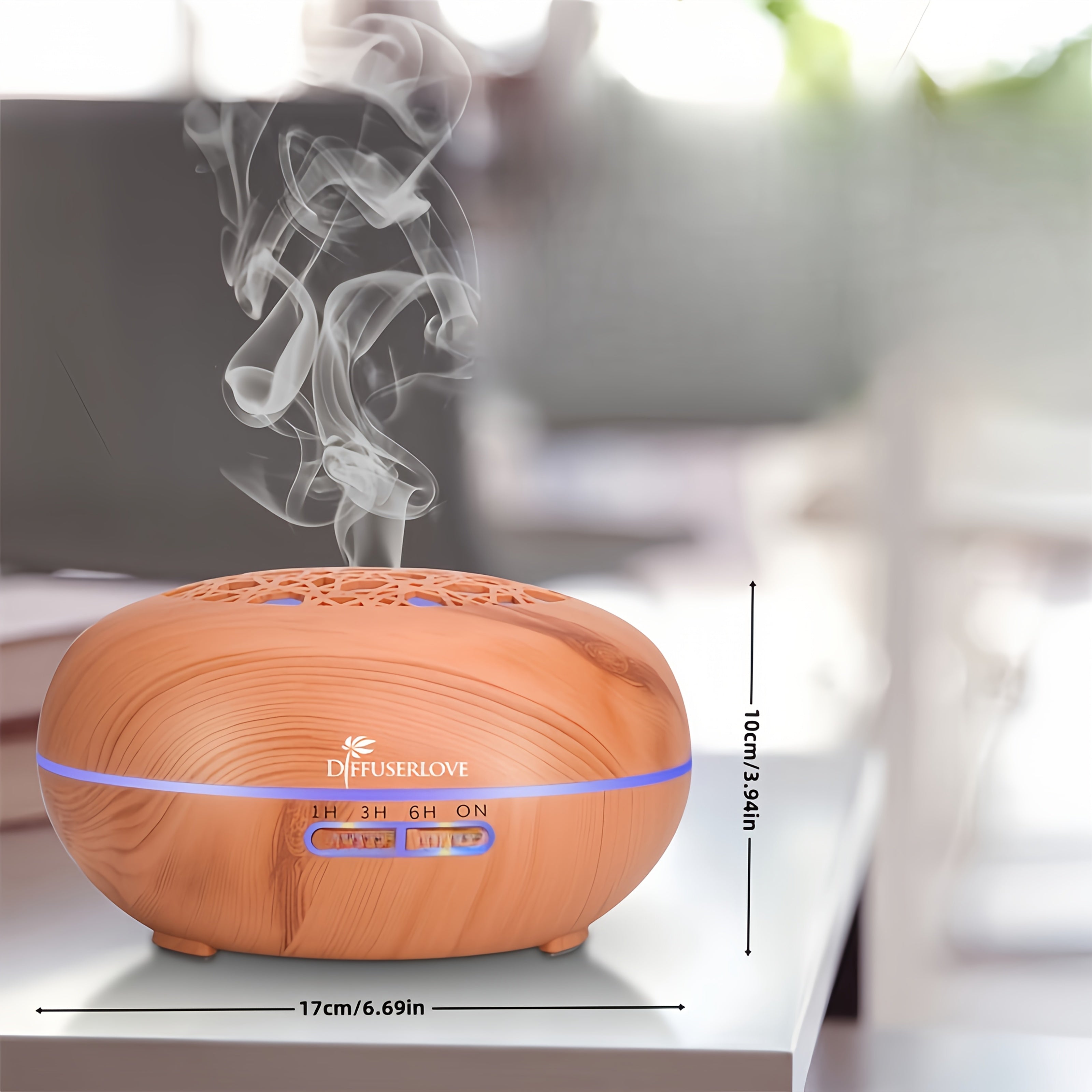 550ML Woodgrain Essential Oil Diffuser With 8 Essential Oils, Remote Control, 4 Timers, 7 Colour LED Lights, Auto-Off Function, Cool Mist Humidifier For Home, Bedroom And Office
