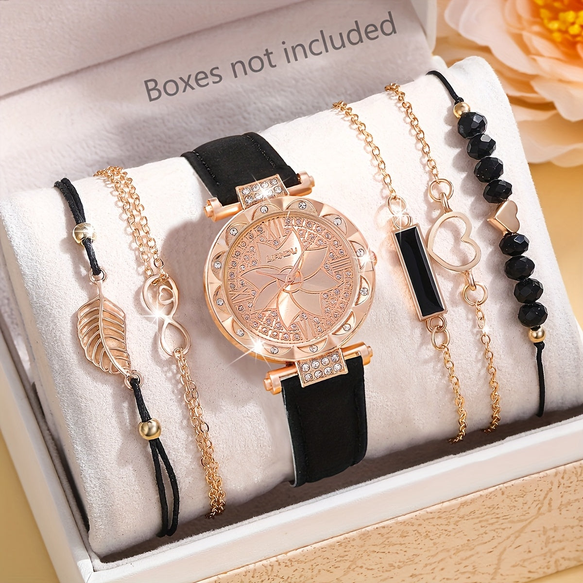 Women's Watch 6pcs Fashion Casual Elegant Simple Round Quartz Wristwatch And Woven String, Bracelet Jewelry Set Mother's Day Women Party Holiday Birthday Wear Or As Sisters The Best Gift for A Lady No Box