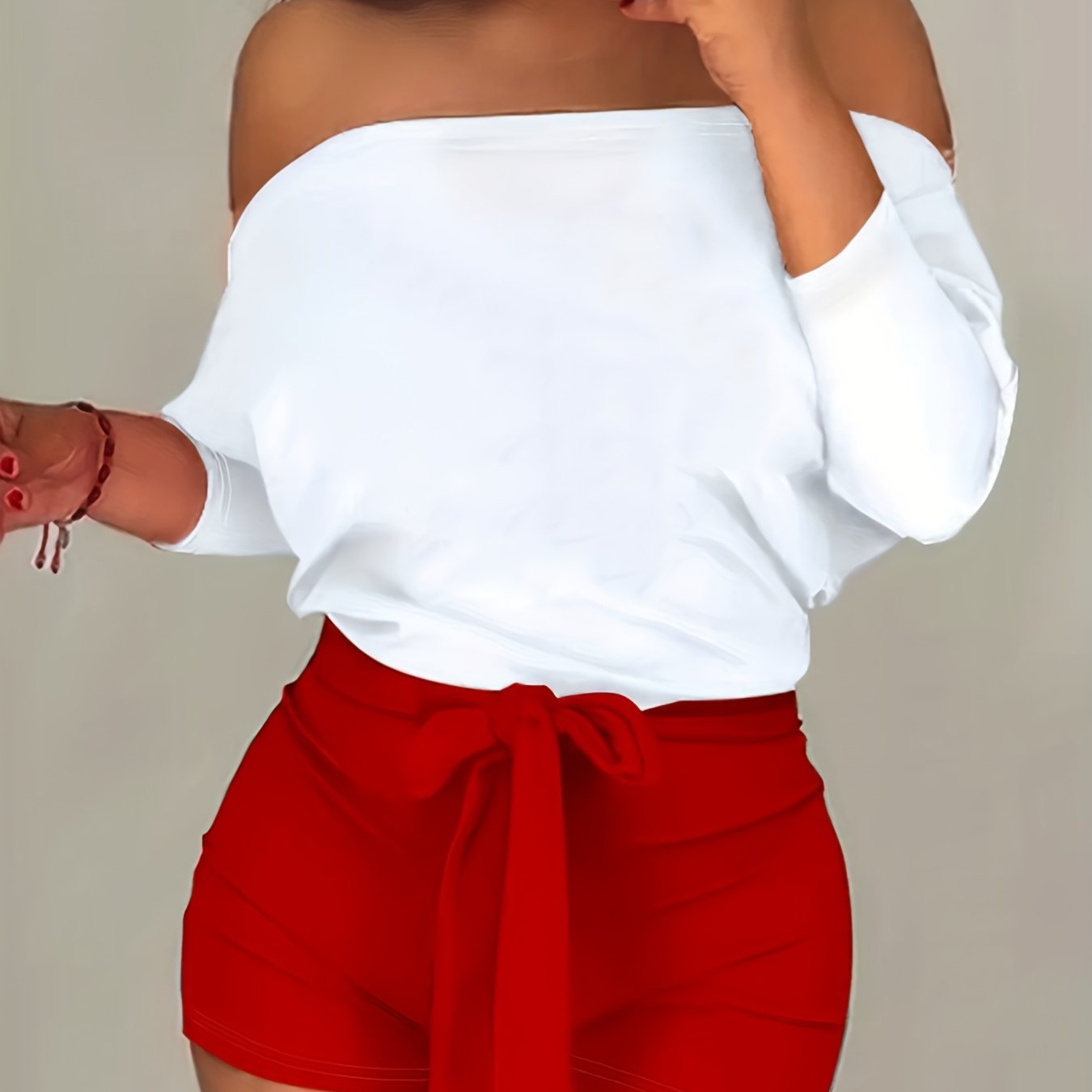 8016 European And American Women'S Clothing 2025 Spring And Summer New Casual Loose Off-Shoulder Shorts Suit Two-Piece Suit with Belt