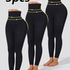 3pcs Women's High-Waisted Yoga Leggings - Tummy Control Butt Lifting 7/8 Length Pants with Golden Sequin Waistband, High-Stretch Non-See-Through Fabric for Workouts & Casual Wear (Black)