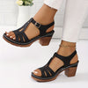 Elegant Plus-Size Women's High Heel Sandals - Black Peep Toe with Chunky Heels, Faux Cover Ankle Suspender Dress Shoes, Summer Fashion, Stiletto Heels