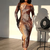 Tie Dye Off Shoulder Dress - Elegant Long Sleeve Bodycon Dress For Party & Club - Polyester - For Women - Suitable for Weddings, Engagements, Parties - Perfect Gift for Her