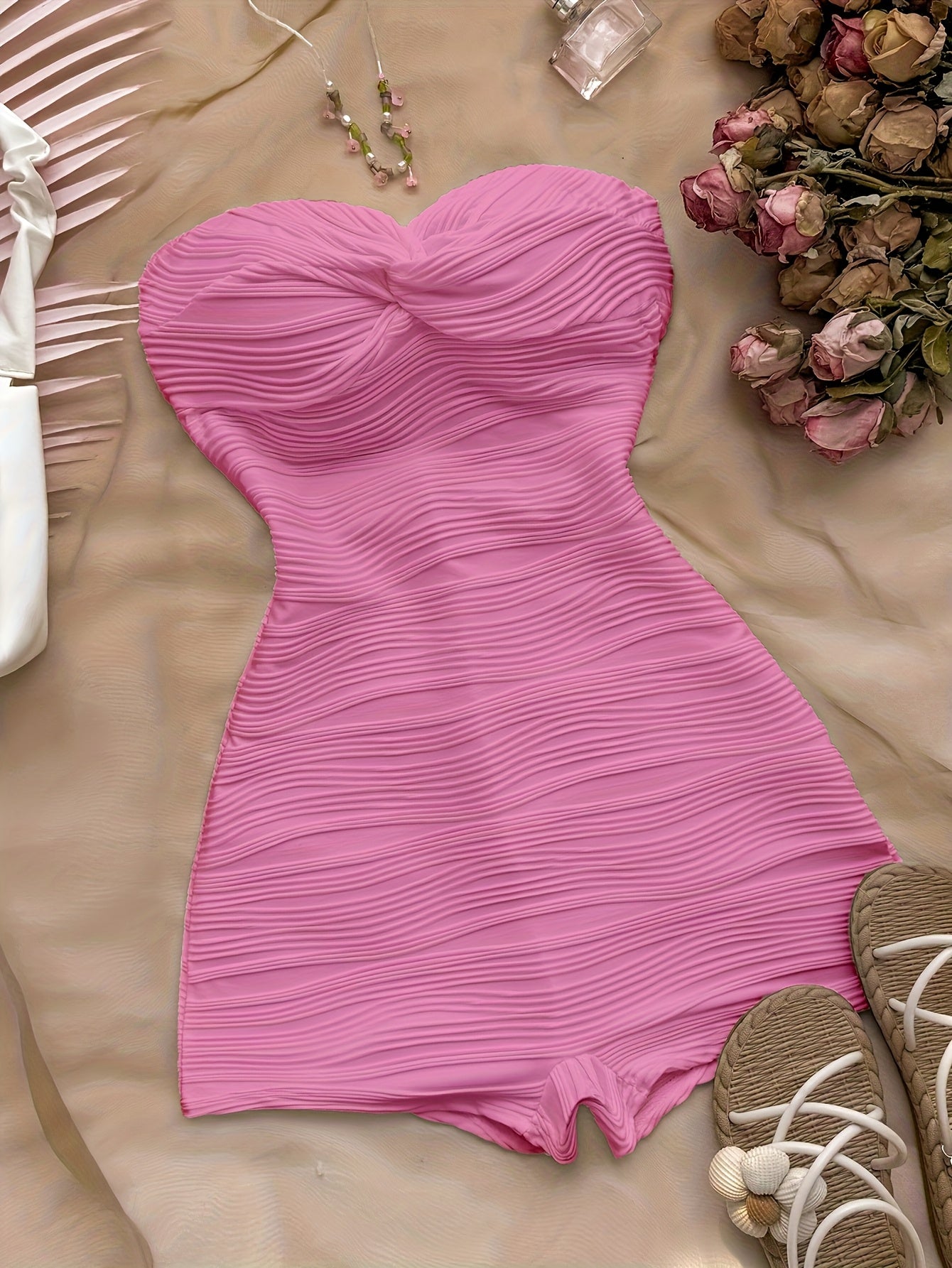 Solid Color Textured Fabric Jumpsuit