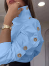 Women's Summer High Neck Long Sleeve Button-Up Shirt - Solid Color Machine Washable Office & Casual Top, Elegant Commuter Blouse with Classic Collar, Non-See-Through Professional Workwear, Decorative Buttons, Ladies Blouses