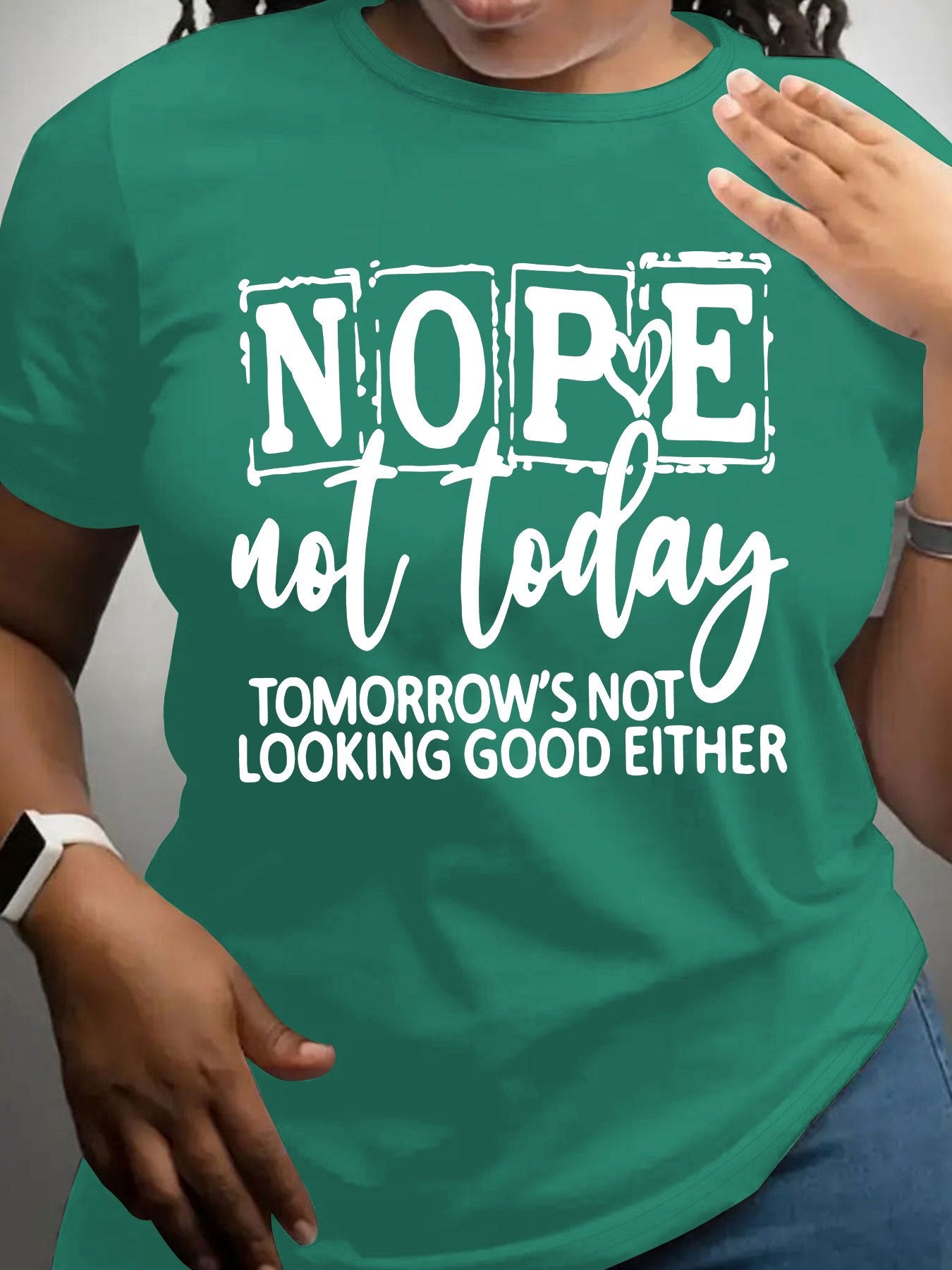 Women'S Casual NOPE Letter Print T-Shirt, 100% Polyester Knit Fabric, Crew Neck, Short Sleeve, Regular Length, Alphabet Pattern, All-Season Top