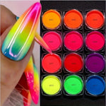 12 Colors Neon Fluorescent Powder Fluorescent Nail Glitter Set Shiny Dark Chrome Powder DIY Gel Polishing Nail Art Decoration