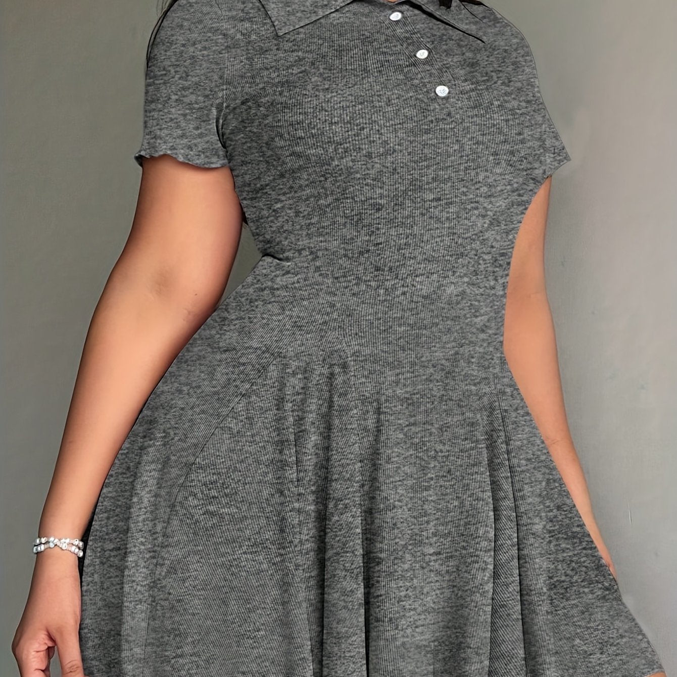 Women'S Casual Tennis Polo Dress - Short Sleeve, Button-Up Collar, Ribbed Texture, Knee-Length with Paddles, Beige, Casual Wear|Short Sleeve Dress|Buttonup Collar Dress