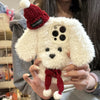 [1pc 3D Dog Plush Phone Case] Autumn And Winter Three-Dimensional Scarf Knitted Hat Dog Plush Phone Case Suitable for Iphone 16 Pro Max