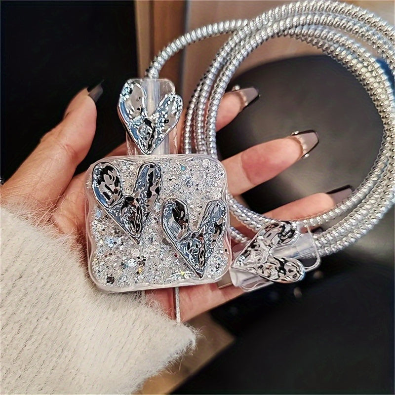 Luxury Glitter Love Heart Charger Case Compatible with iPhone 11/12/13/14/15 Pro Max, 18W-20W, Durable TPU Protective Cover, Fashionable Gift for Girlfriend
