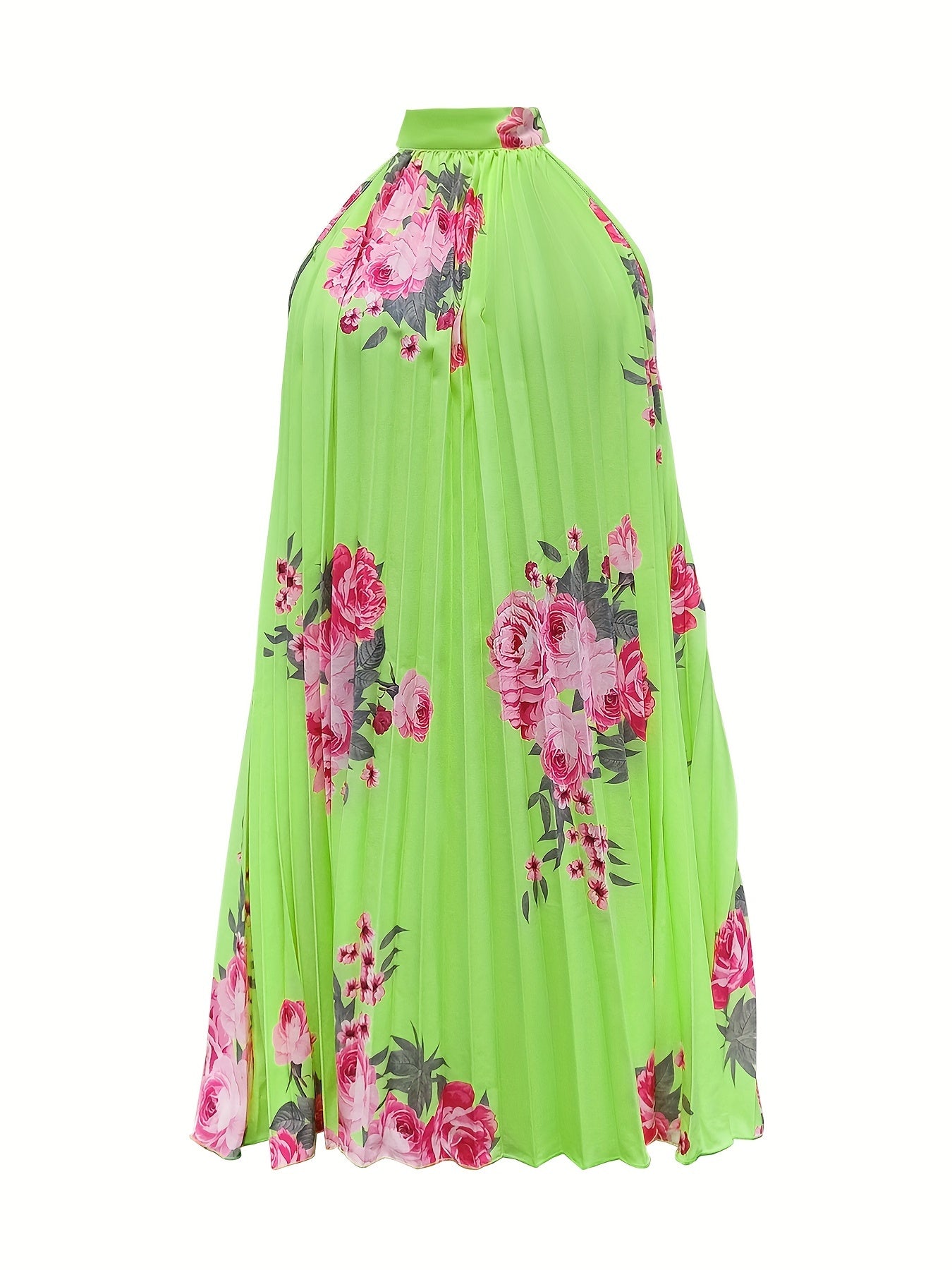 Spring-Summer Chic Choker Style Dress - Sleeveless, Floral Elegance, Women’s Perfect Sundress