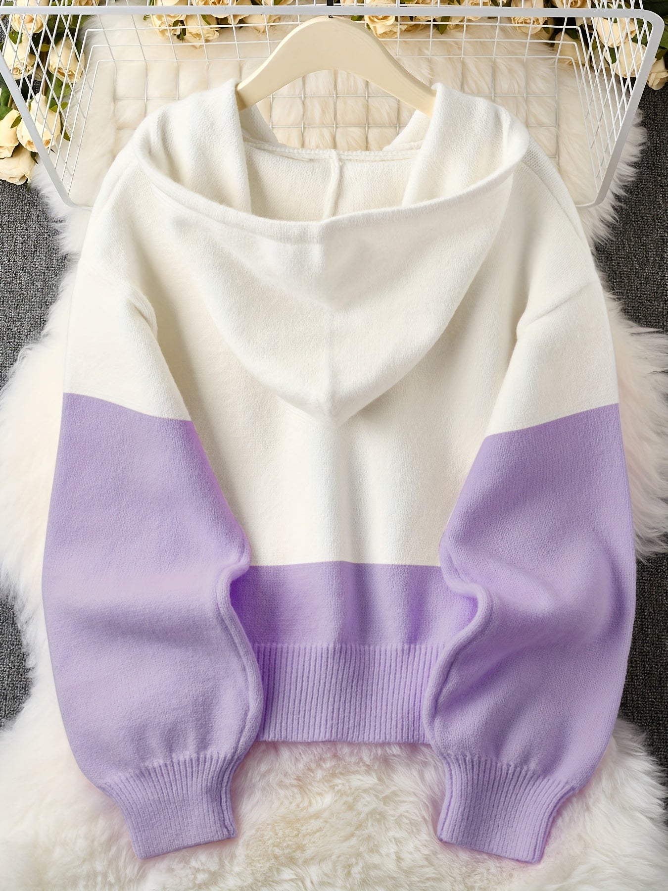 Korean Style Pink Spliced Hooded Sweater for Women, New Spring/Autumn Loose Long-Sleeve Top with Lazy Look