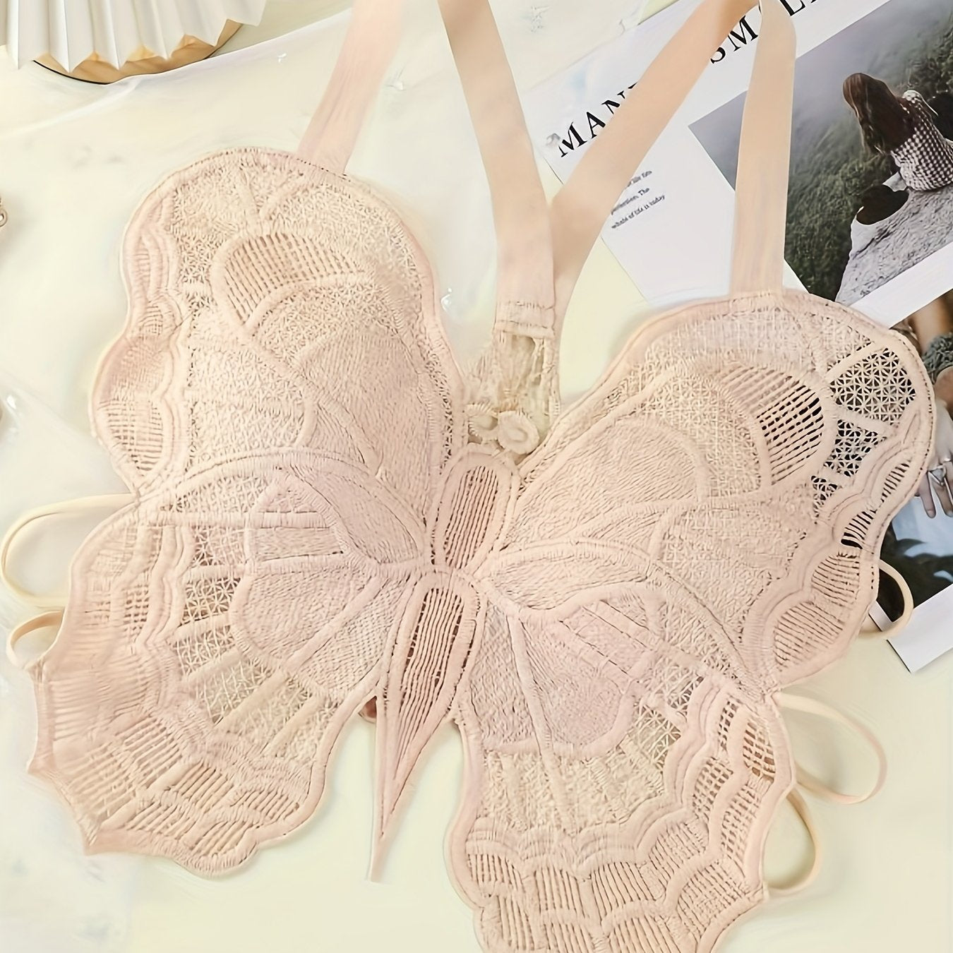 Chic Lace Cami Top with Bow Detail - V-Neck, Semi-Sheer Floral Print, Nylon Blend, Perfect for Casual Summer Wear