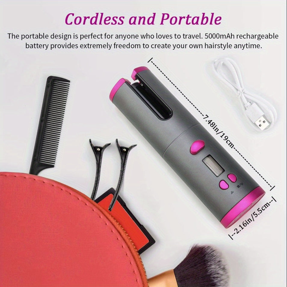 Portable Wireless LCD Display Rechargeable Ceramic Heating Antiperm Hair Curlers Automatic Electric Power Source Curling Irons