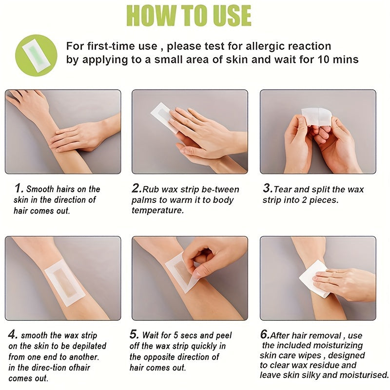 WAXKISS Green Aloe Vera Hair Removal Wax Strips Ready-To-Use Peel-Off Face Eyebrow Lip Mustache Cheek Wax Hair Removal Small Wax Strips Portable And Practical Painless And Fast Hair Removal Gentle And Non-Irritating 20 Small