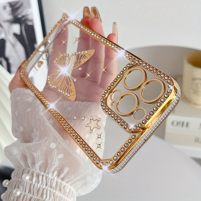 A TPU Phone Case for Women Featuring a Hollow Butterfly Design with 6D Laser Engraving And Water Diamond Plating.
