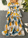 [Floral Print] Floral Midi Dress | 1pc | Polyester 100% | Regular Fit with Belt Detail, V-Neck, Lantern Sleeves, A-Line Flared Hem | Women's | All-Season
