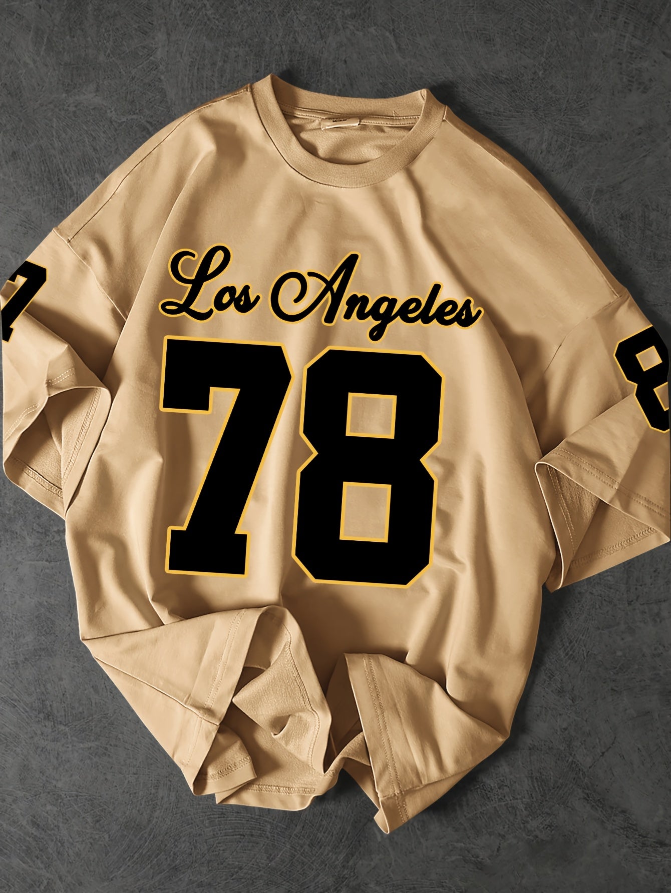 Men's Los Angeles 78 Graphic Tee - Casual Loose Fit, Black Polyester Short Sleeve T-Shirt with Bold Number Print, Machine Washable