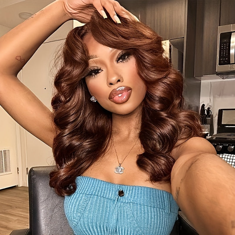 Chocolate Brown Short Bob Wig - 200% Density Body Wave Human Hair, HD Transparent 13x6 Lace Front, Pre-Plucked with Baby Hair for a Natural Look, Brazilian Hairline, Perfect Christmas Gift for Women, Hair Wig