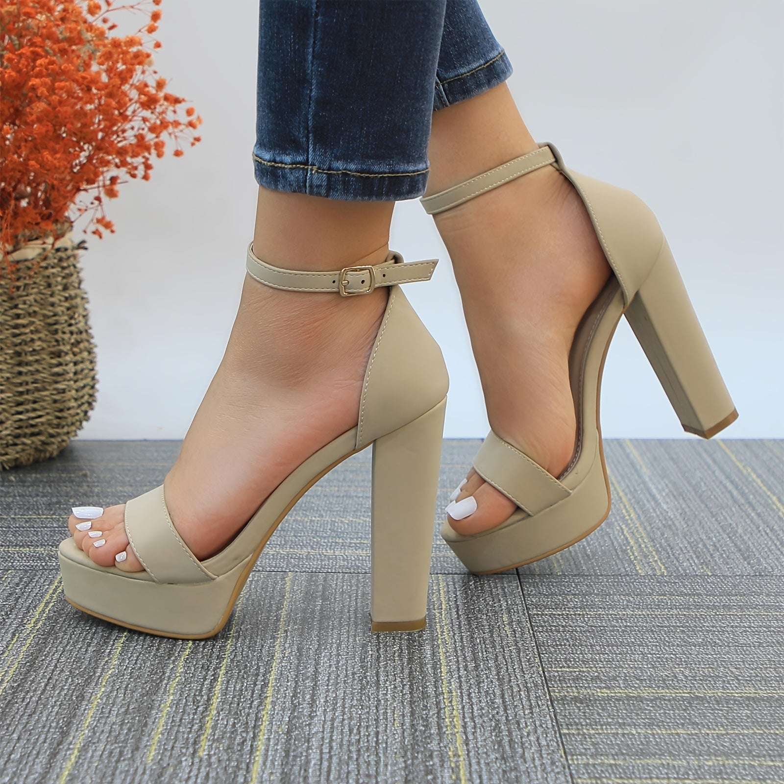 Heels For Women Open Toe Ankle Strap High Heel Sandals Party Wedding Strappy Buckle Sandals Standard Size 4 Inches Tall High Heel Design