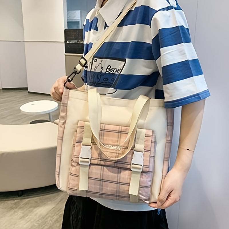 Fashionable And Lovely Plaid Backpack - Five-piece Set - Casual Simple Backpack - For Women - Suitable for School, Travel, Everyday Use - Perfect Gift for Teen Girls