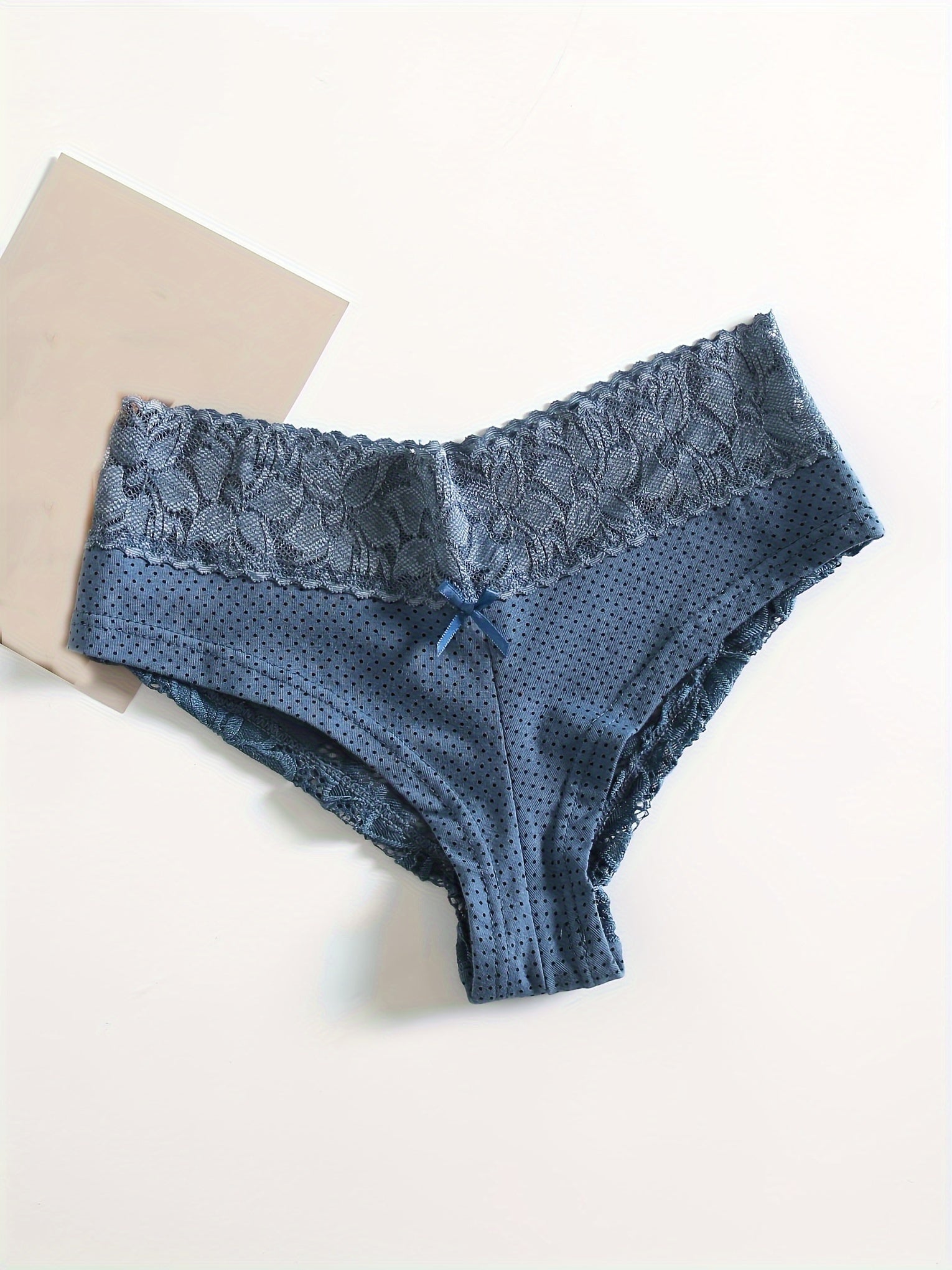 6pcs Polka Dot Pattern Trendy Panties, Comfortable Contrasting Lace Panties, Women's Panties
