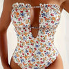 Women Bikini, Strapless Backless Floral Slim Fit Summer Swimsuit Swimming Bathing Swimwear