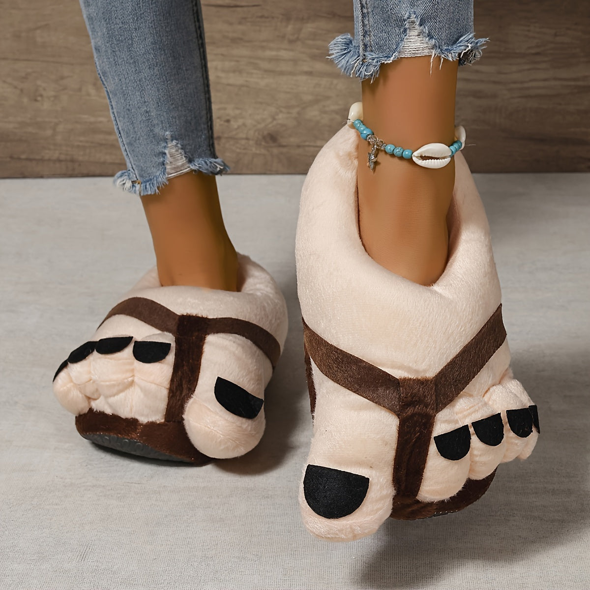 Funny Foot Plush Novelty Slippers, Creative Soft Sole Slip On Winter Shoes, Cozy & Warm Home Slippers