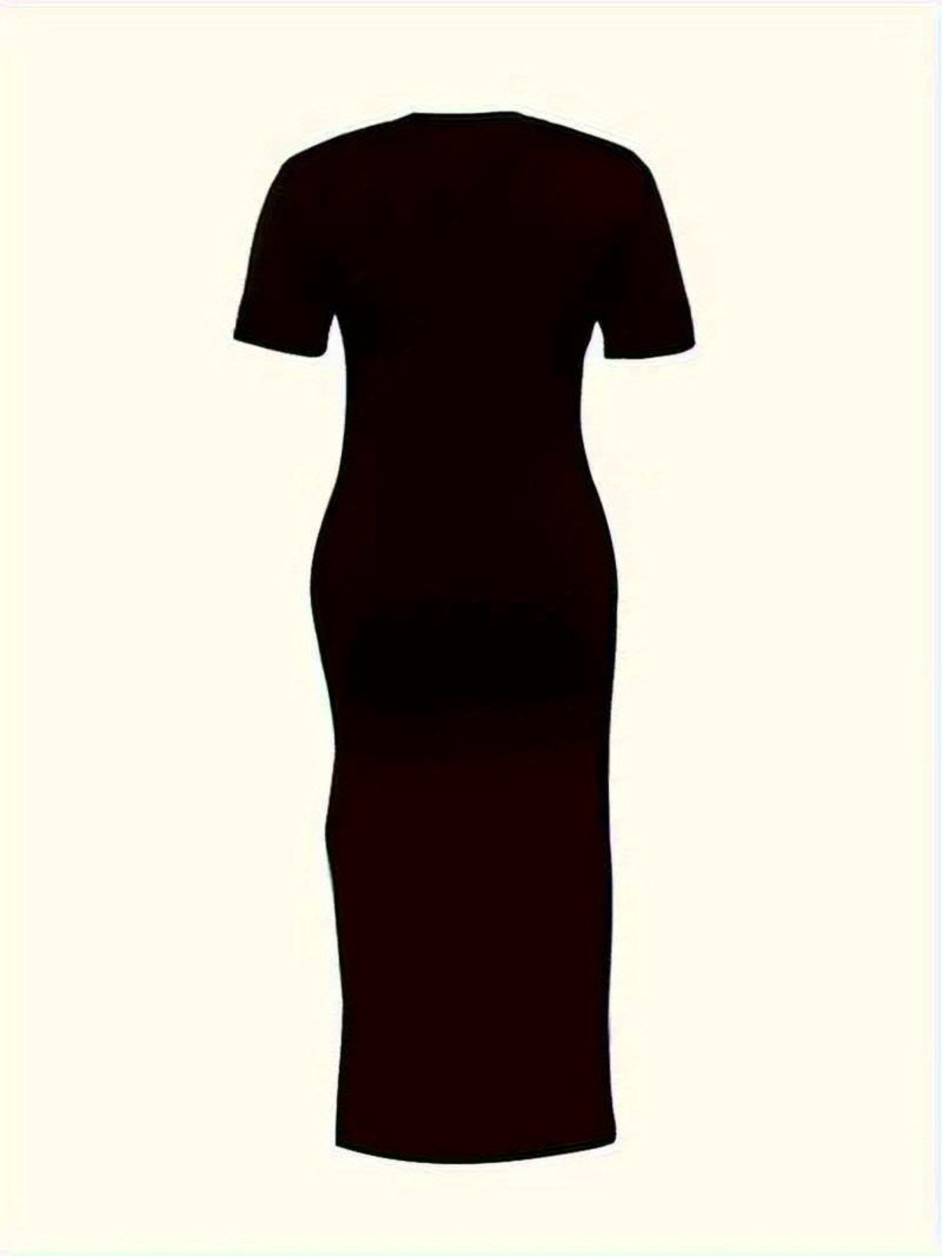 Plus Size Women's Elegant Bodycon Midi Dress with Side Slit & Letter Print - Stretchy Machine-Washable Black Dress for Spring Summer Fall, Casual & Formal Occasions, Seasonal Fashion Dress | Stylish Summer Dress | Machine Was