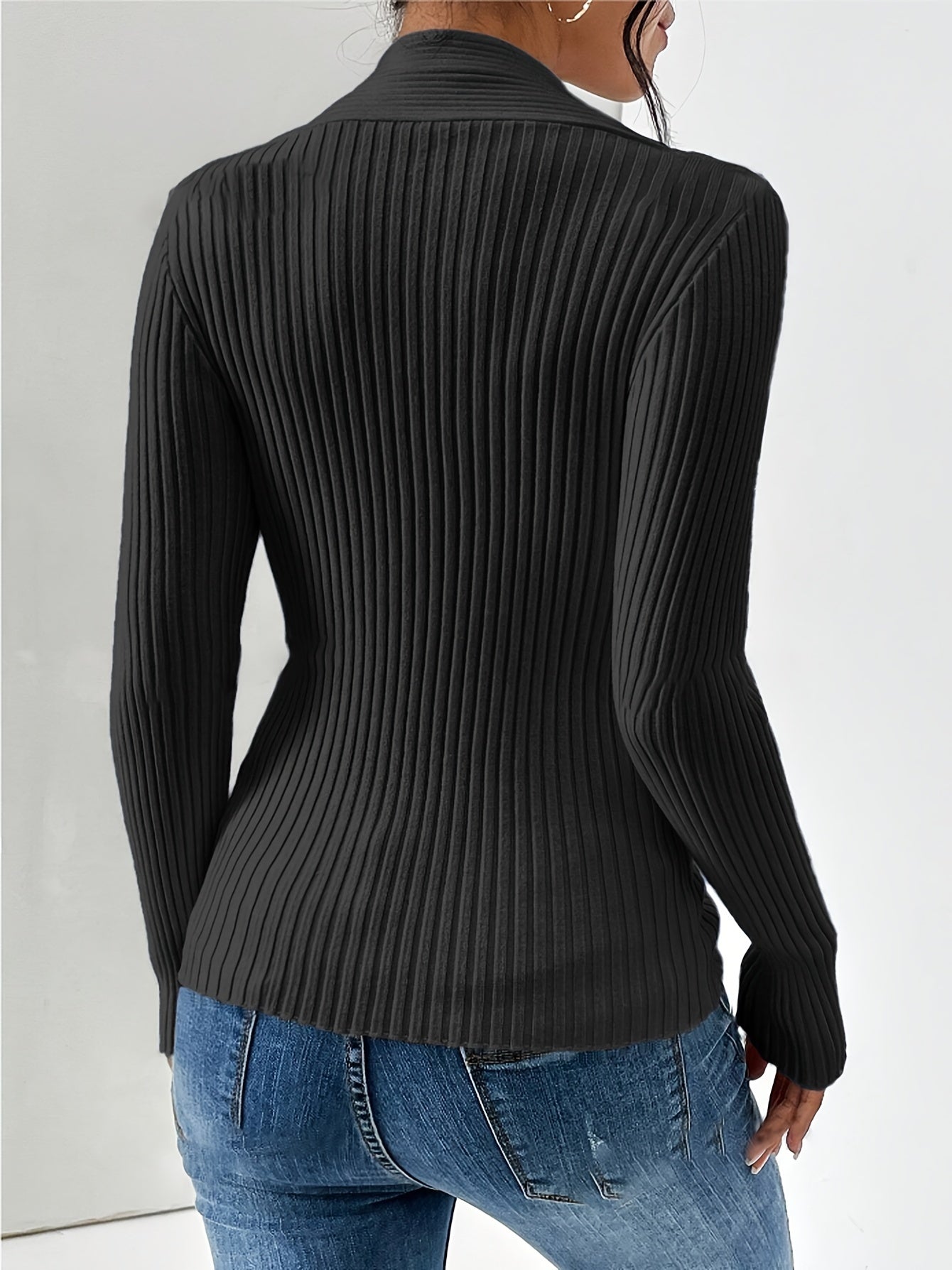 Twist Front V Neck Slim Sweater, Elegant Long Sleeve Sweater For Fall & Winter, Women's Clothing