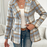 Plaid Button Front Lapel Blazer, Elegant Long Sleeve Blazer For Office & Work, Women's Clothing