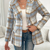 Plaid Button Front Lapel Blazer, Elegant Long Sleeve Blazer For Office & Work, Women's Clothing