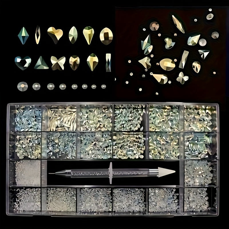 Nail Rhinestones Kit, Nail Art Decorations Flat AB Rhinestones Kit DIY Crafts Gemstones for Nail, Shoes, Clothes, Jewels (600 Clear Diamonds + 2500 Flat Rhinestones)