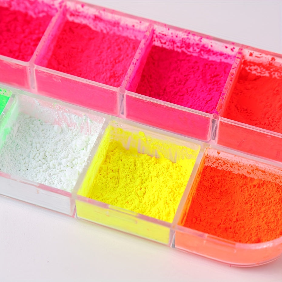 Neon Nail Pigment Powder Set, Fluorescent Ombre Nail Art Glitter, Gradient Rubbing Dust Chrome Effect For Manicure Decoration For Music Festival