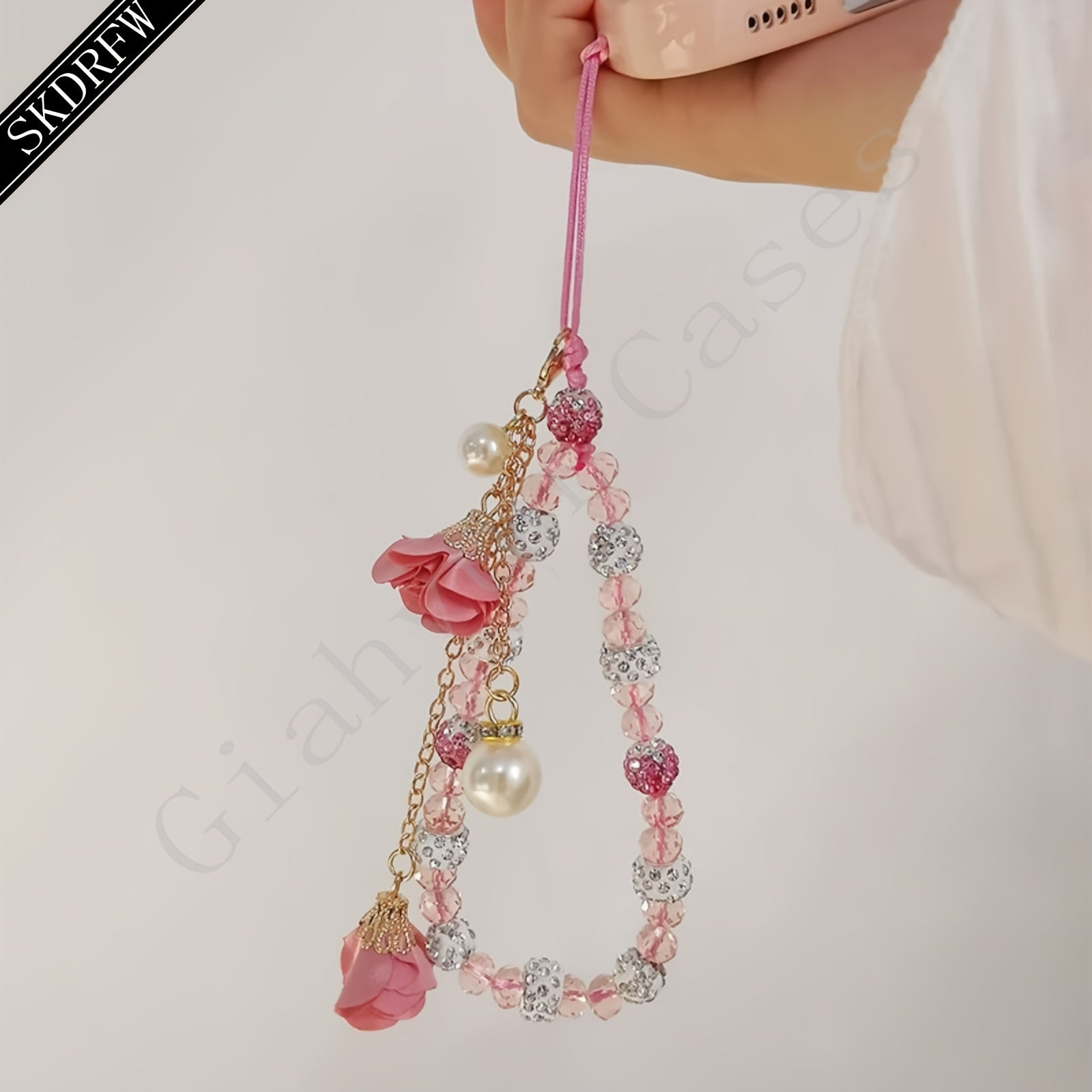 Fashionable Universal Phone Accessory With A Short Crystal Chain, Pure Phone Case, Pendant, And Wrist Strap