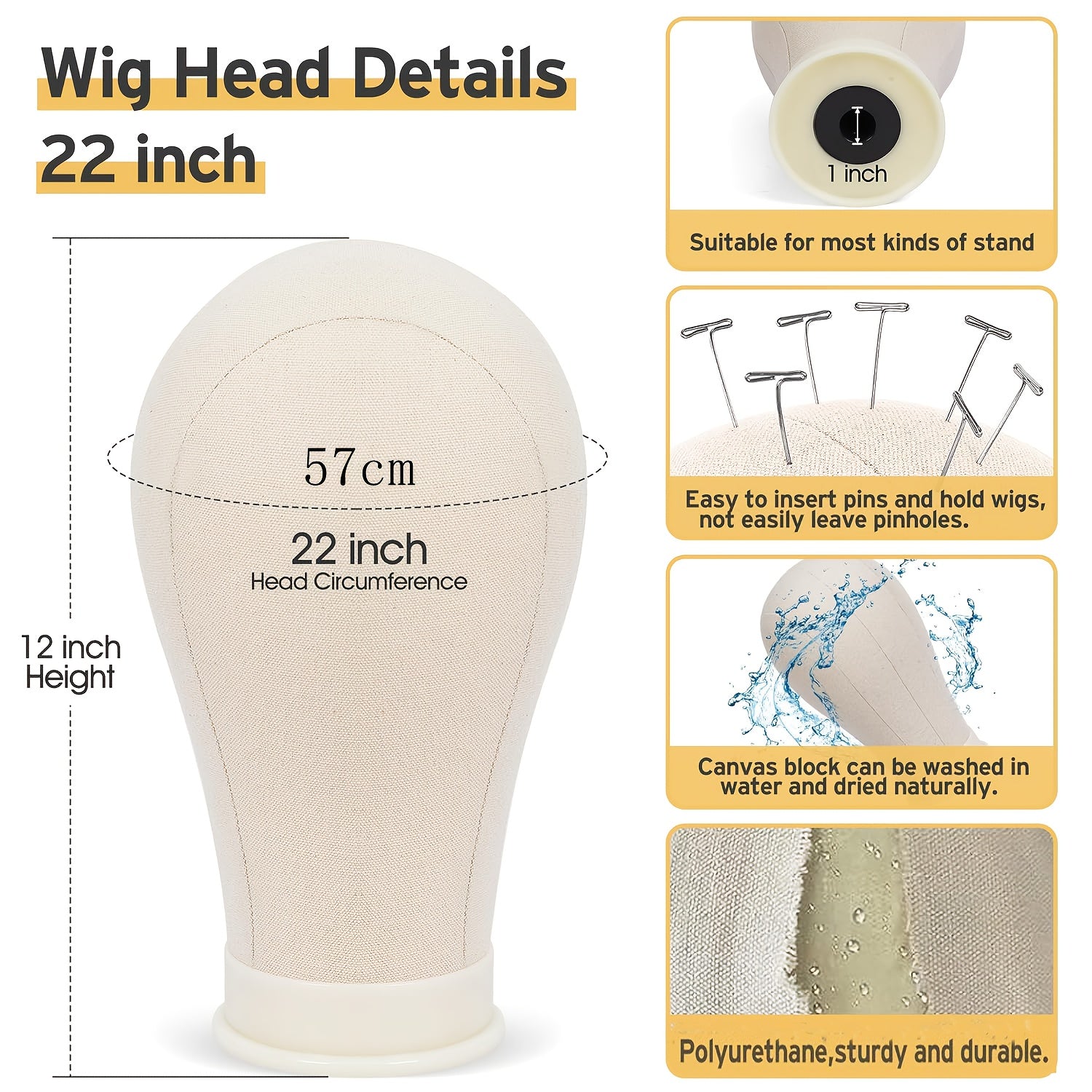 22Inch Canvas Wig Head With Stand, Wig Mannequin Head With Stand, Table Wig Stand Tripod With Head For Wigs Making Display
