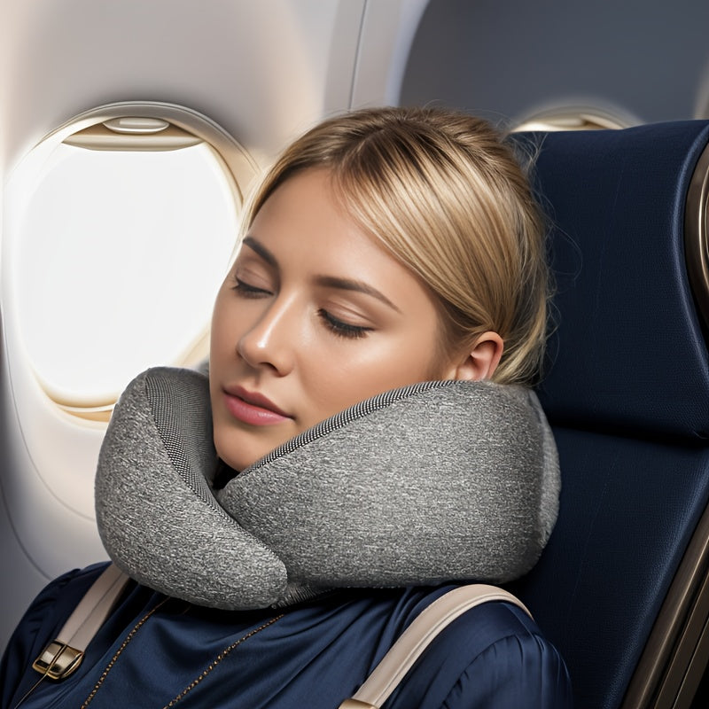 Comfortable Memory Foam 1pc Travel Pillow - Breathable, Machine Washable - For Airplane, Office, Car, and Home Lounging