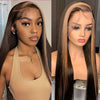 28 Inch Honey Blonde Highlights on Brown Synthetic Lace Front Wig - Glueless 13x4 HD Lace, Heat Resistant 180% Density Straight Hair Wig for Women, Daily Wear & Cosplay, Lace Wig
