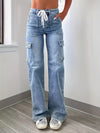 2025 New Style Women'S Leisure Straight-leg Jeans With Laces And Multiple Pockets. Casual Fashion Denim Fabric Sweatpants Jeans Fit Womenswear
