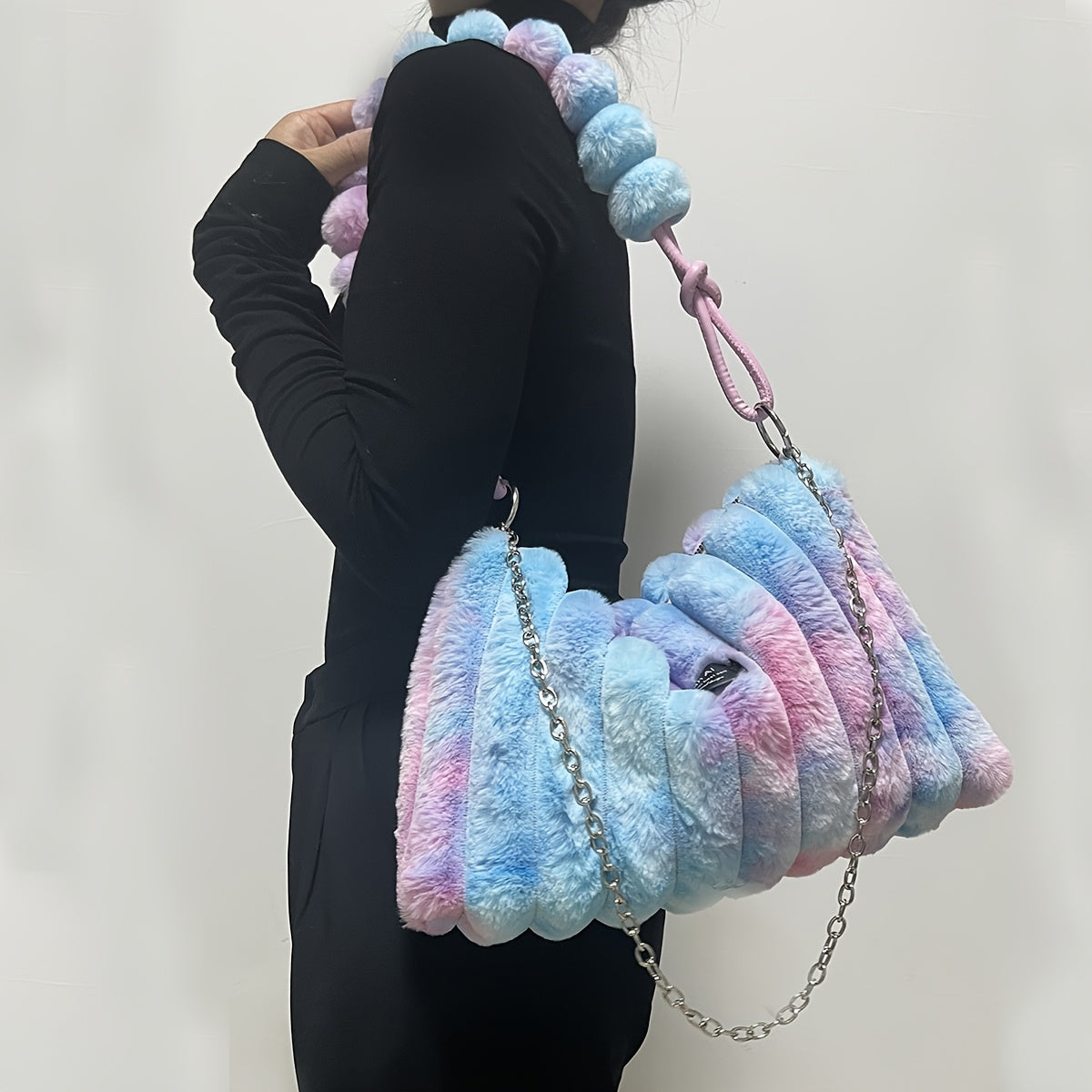 Chic Tie-Dye Plush Crossbody Bag for Women - Large Capacity, Adjustable & Detachable Strap, Zip Closure, 2024, Shoulder Crossbody, Suitable for Girls