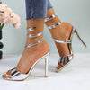 Women'S Open Toe Spiral Wrap Up Strappy High Heels Sandals, Golden Women'S Sexy Stiletto Sandals