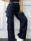 Flap Pockets Straight Leg Cargo Pants - Young Elastic High Waist Pants For Spring & Fall - Women's Clothing - For Women - Suitable for Casual Wear - Perfect Gift for Fashionable Ladies