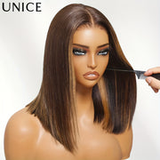 Unice Espresso Brown Straight Bob Wig with Highlights, 7x5 Lace Front, Pre-Cut Pre-Bleached, Glueless Human Hair, 150% Density, Ready to Wea